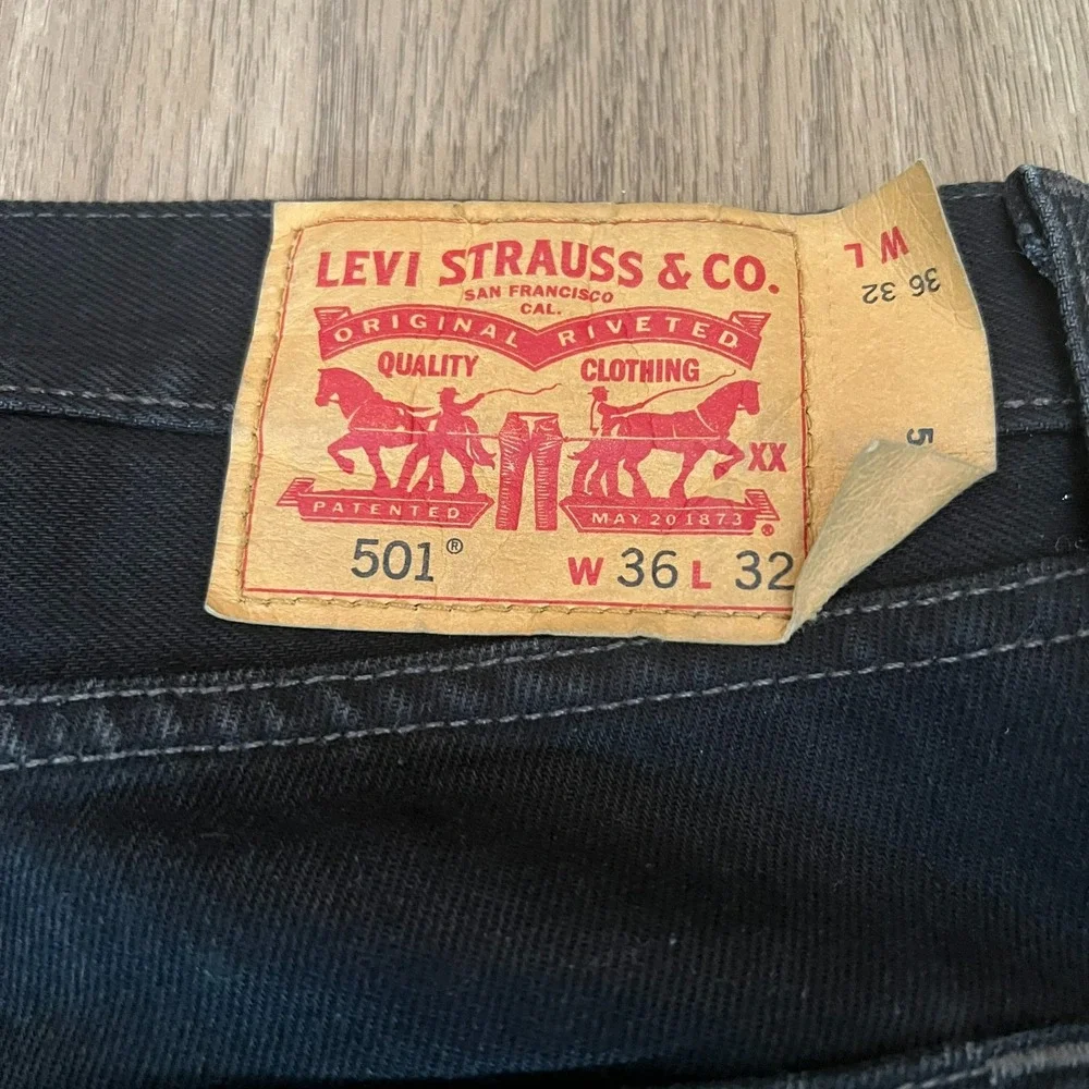 Levi's 501 Jeans 36 Black Button Fly Ripped Straight Leg Grunge Skater Y2K